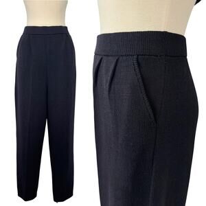St. John Vintage Santana Knit Pants Black Pleated-Front Ankle Pull-On Waist 14